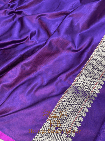 Royal Purple Handwoven Banarasi Pure satin Silk Tanchoi Saree