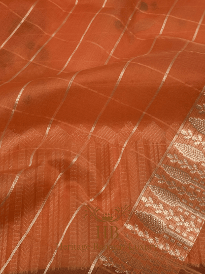 Orange Handloom Pure Kora Silk