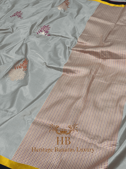 Pure Grey Katan Silk Handwoven Sare