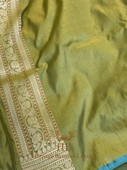 Pure Sea Green Tanchoi Handwoven Saree