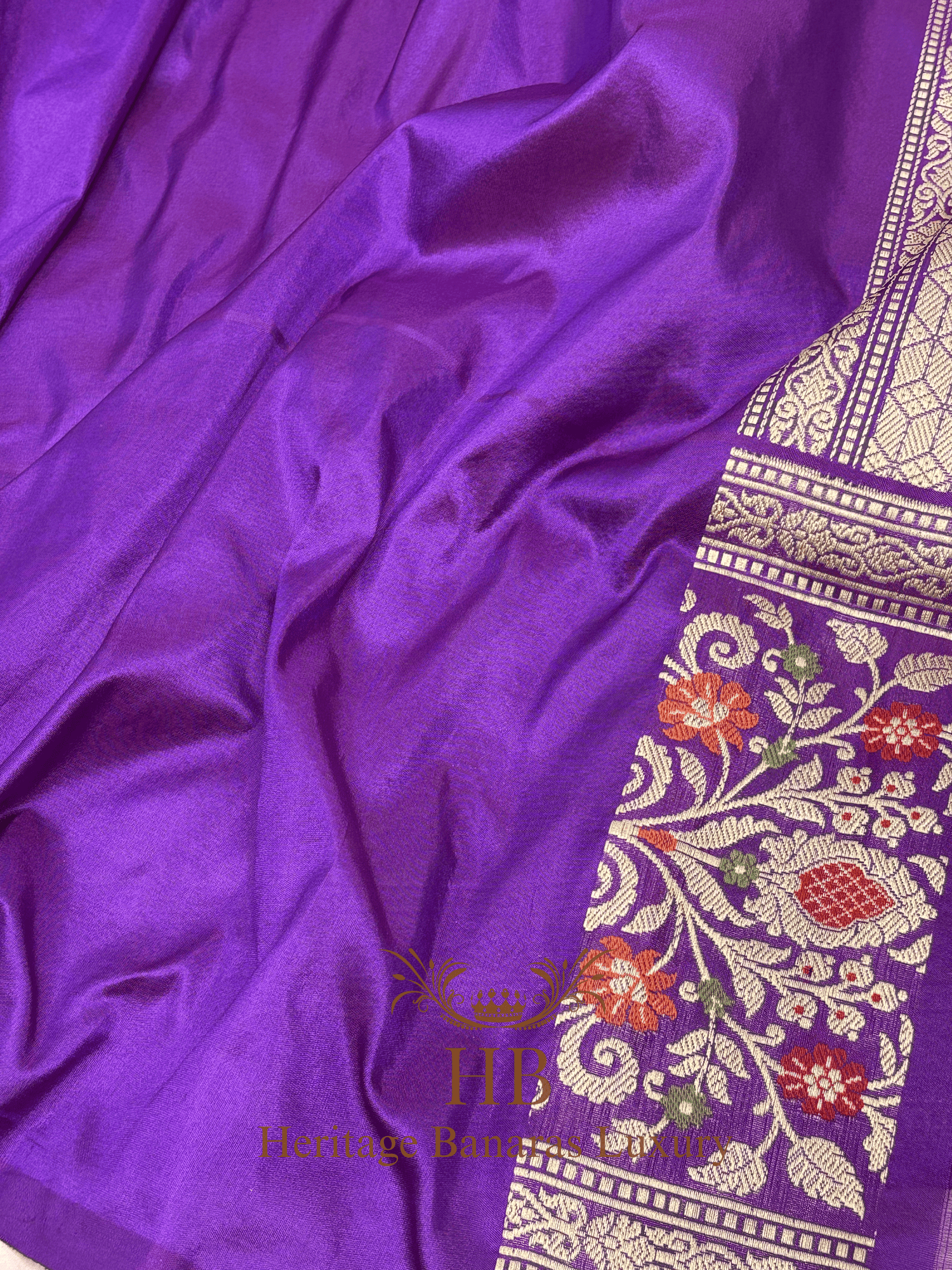 Yellow Handwoven Banarasi Pure Banarasi Tissue Silk Saree with Purple Kadhiyal Border
