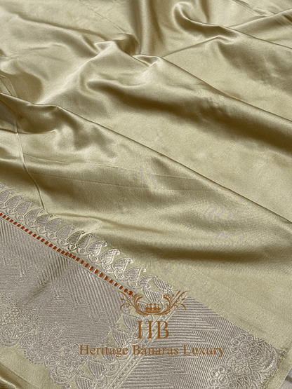 Pure Pastel Yellow Mashru Silk Handwoven Saree