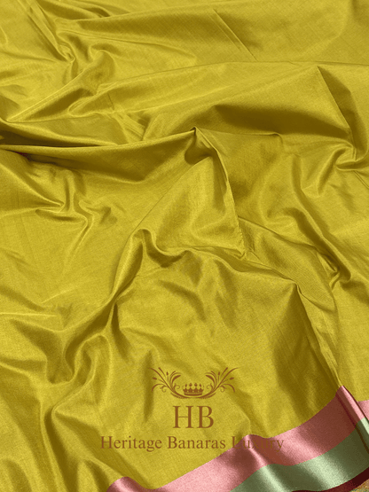 Pure Lemon Yellow Katan Silk Handwoven Saree