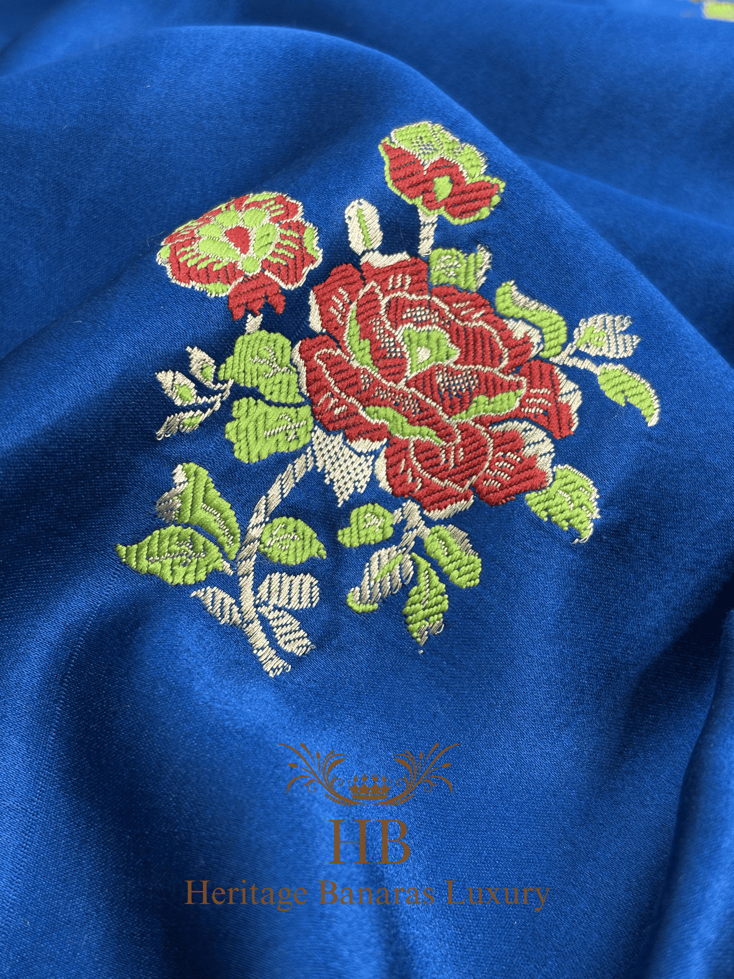 German Blue Handwoven Banarasi Pure Mashru Silk Saree