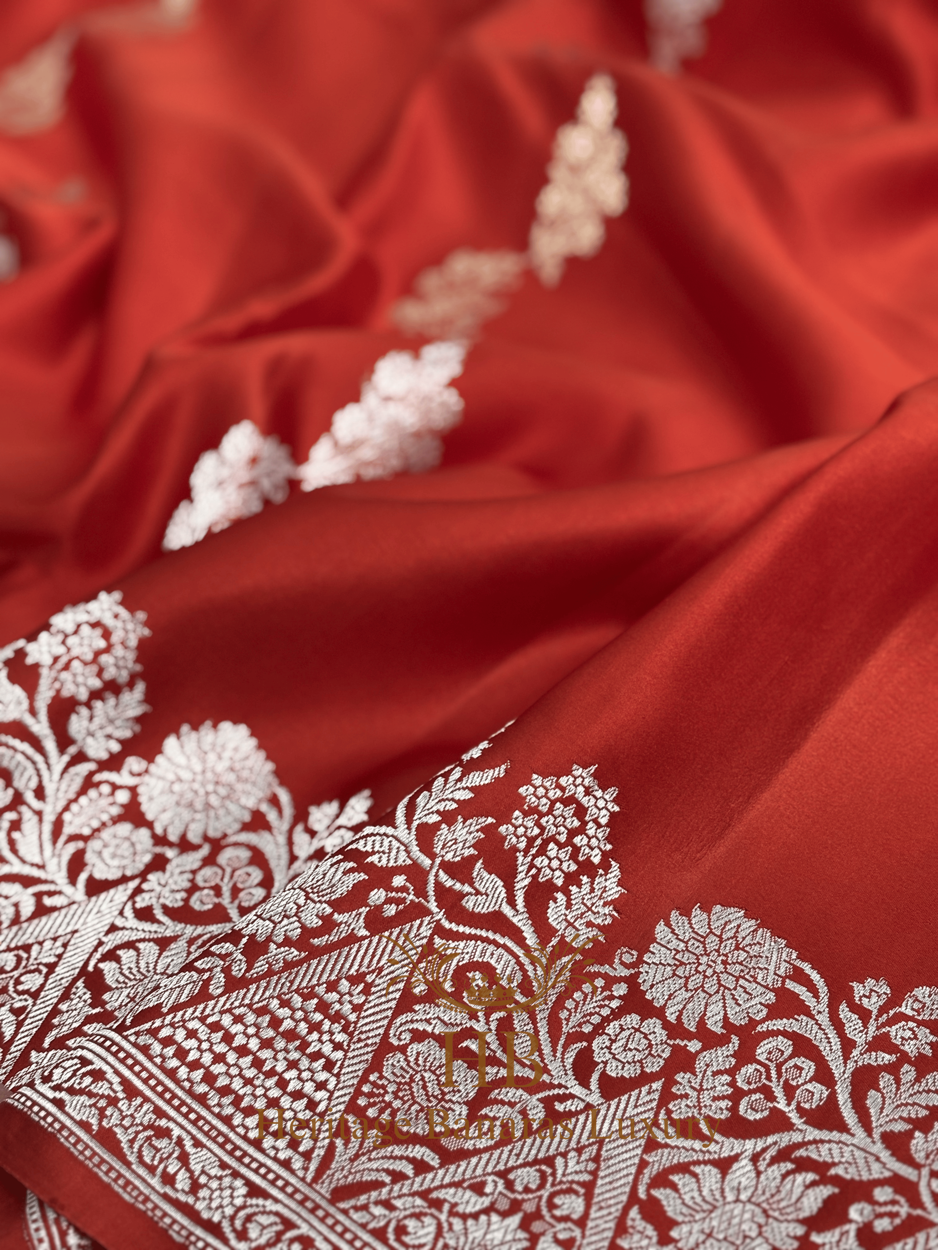 Vibrant Orange Handwoven Banarasi Pure Mashru Silk Saree