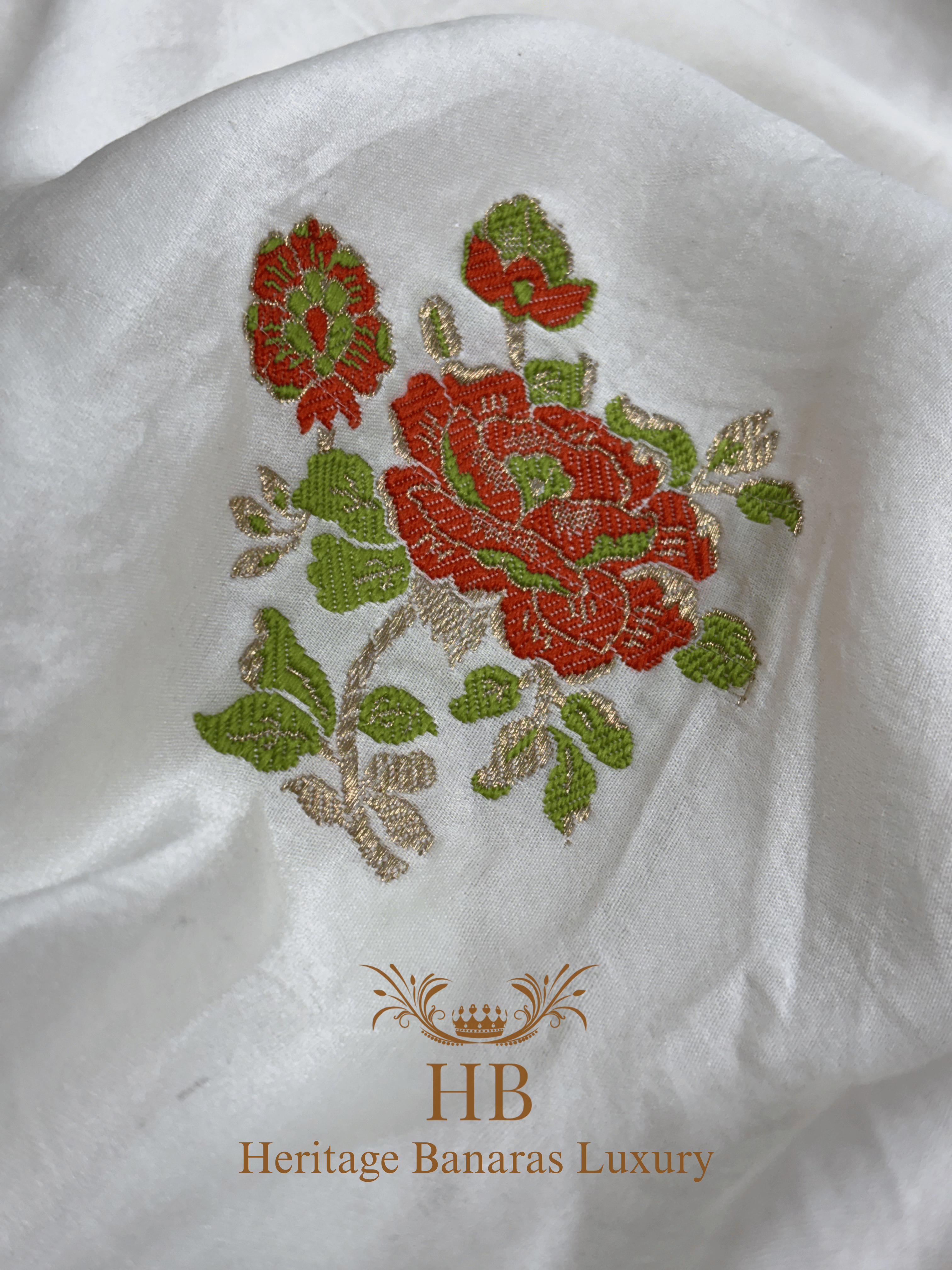 Natural Off-White Handwoven Banarasi Pure Mashru Silk Saree
