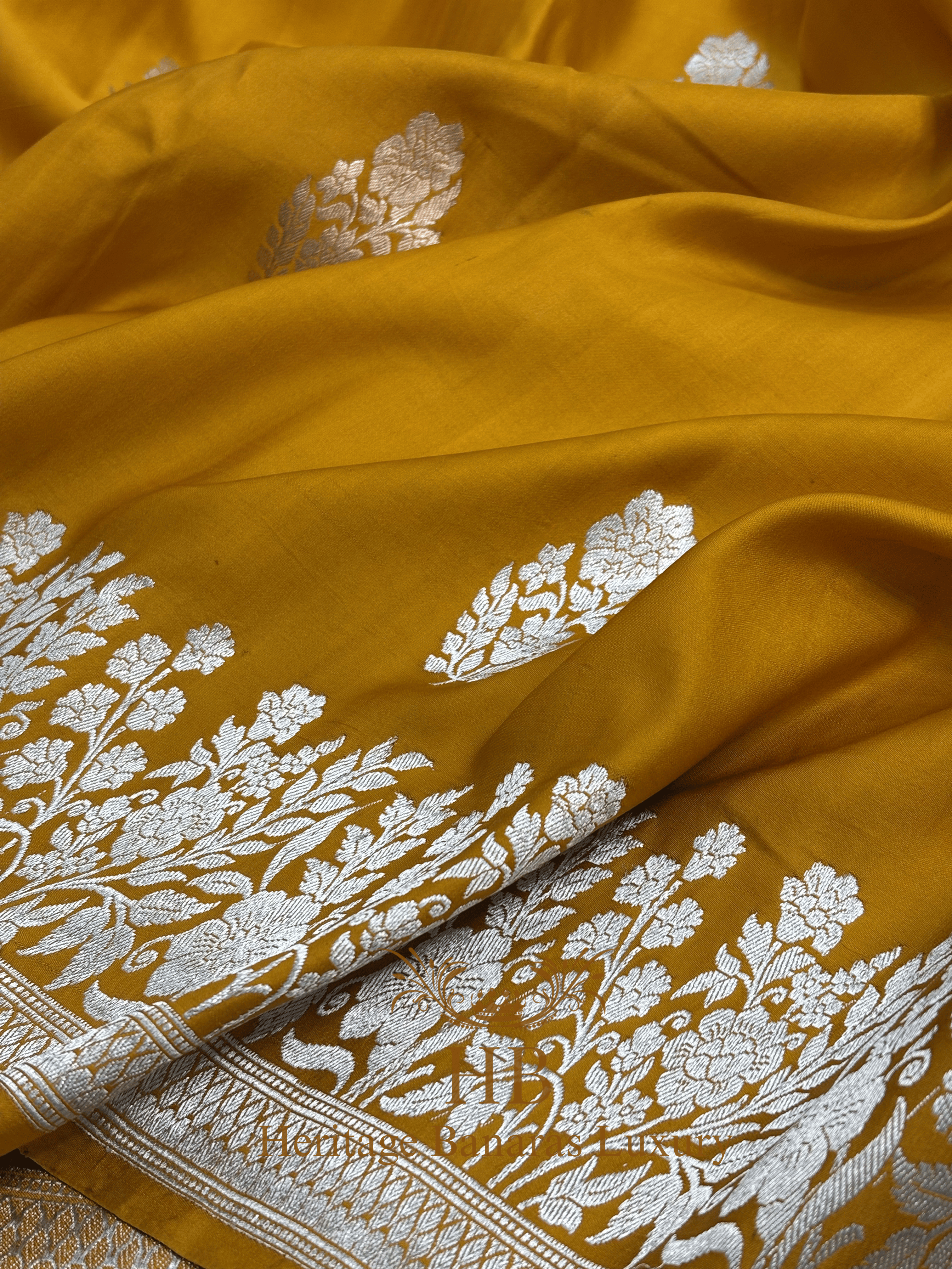 Mustard Yellow Handwoven Banarasi Pure Mashru Silk Saree