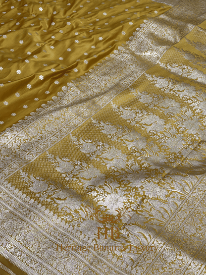 Yellow Handwoven Banarasi Pure Satin Silk Saree