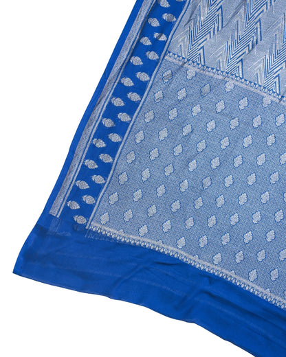 Grey &amp; Blue Pure Khaddi Georgette Brocade Banarasi Saree