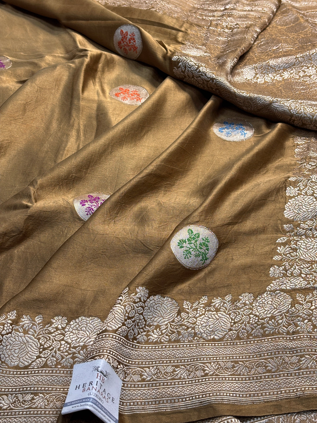 Burnished Gold Banarasi Satin-Mashru Silk Handwoven Saree