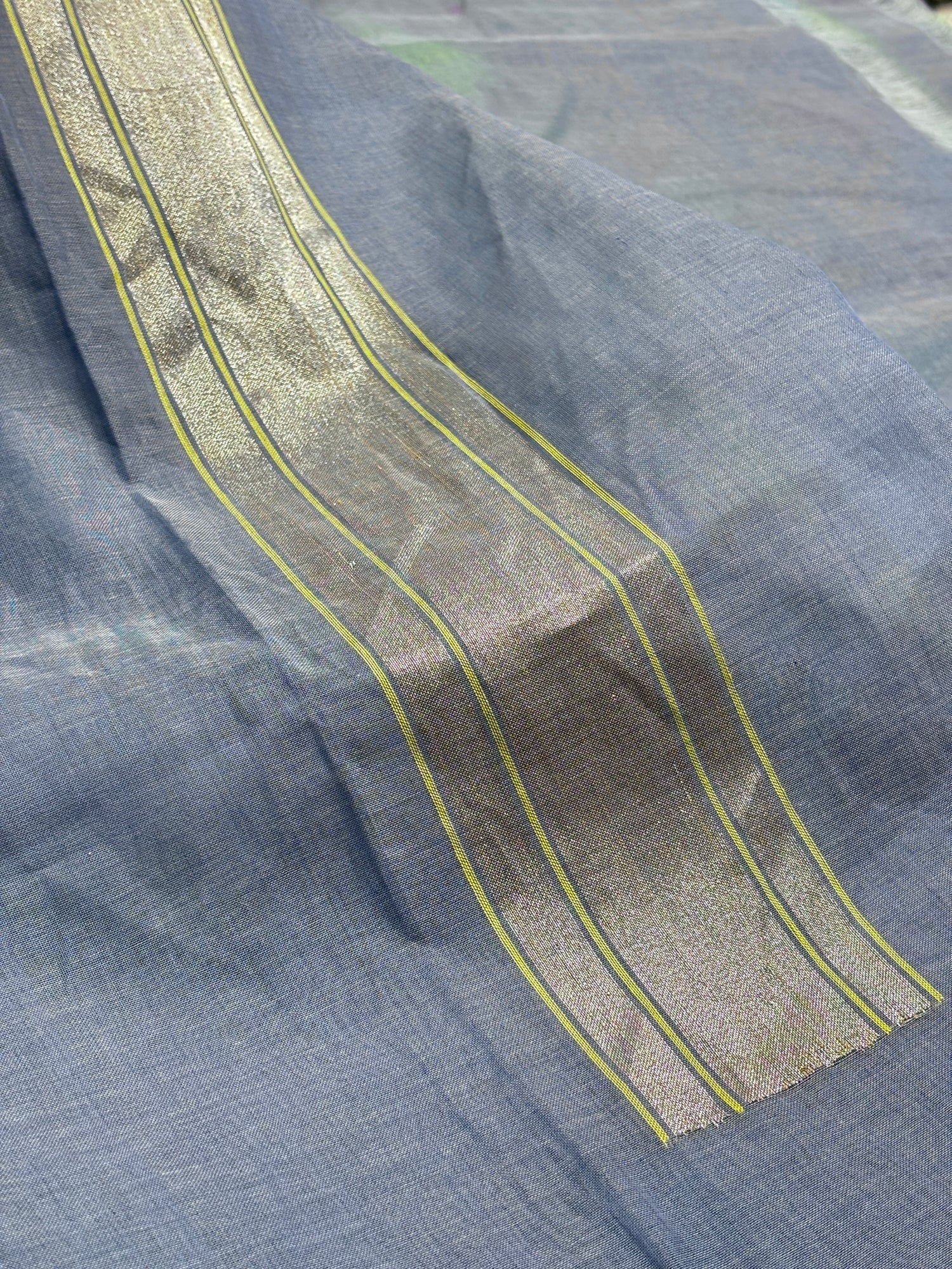 Grey Pure Banarasi kora cotton Handwoven Saree with Real Zari