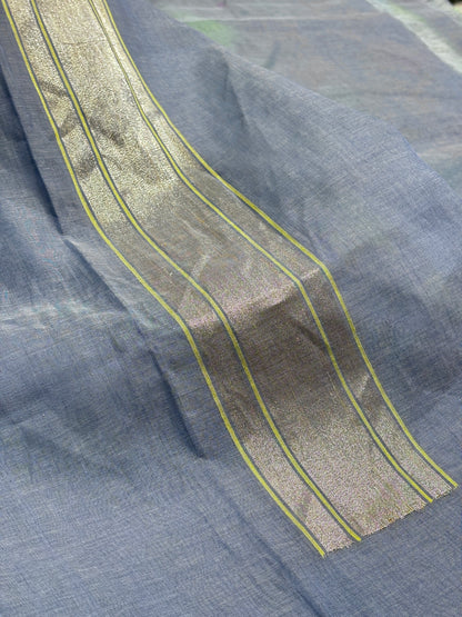 Grey Pure Banarasi kora cotton Handwoven Saree with Real Zari