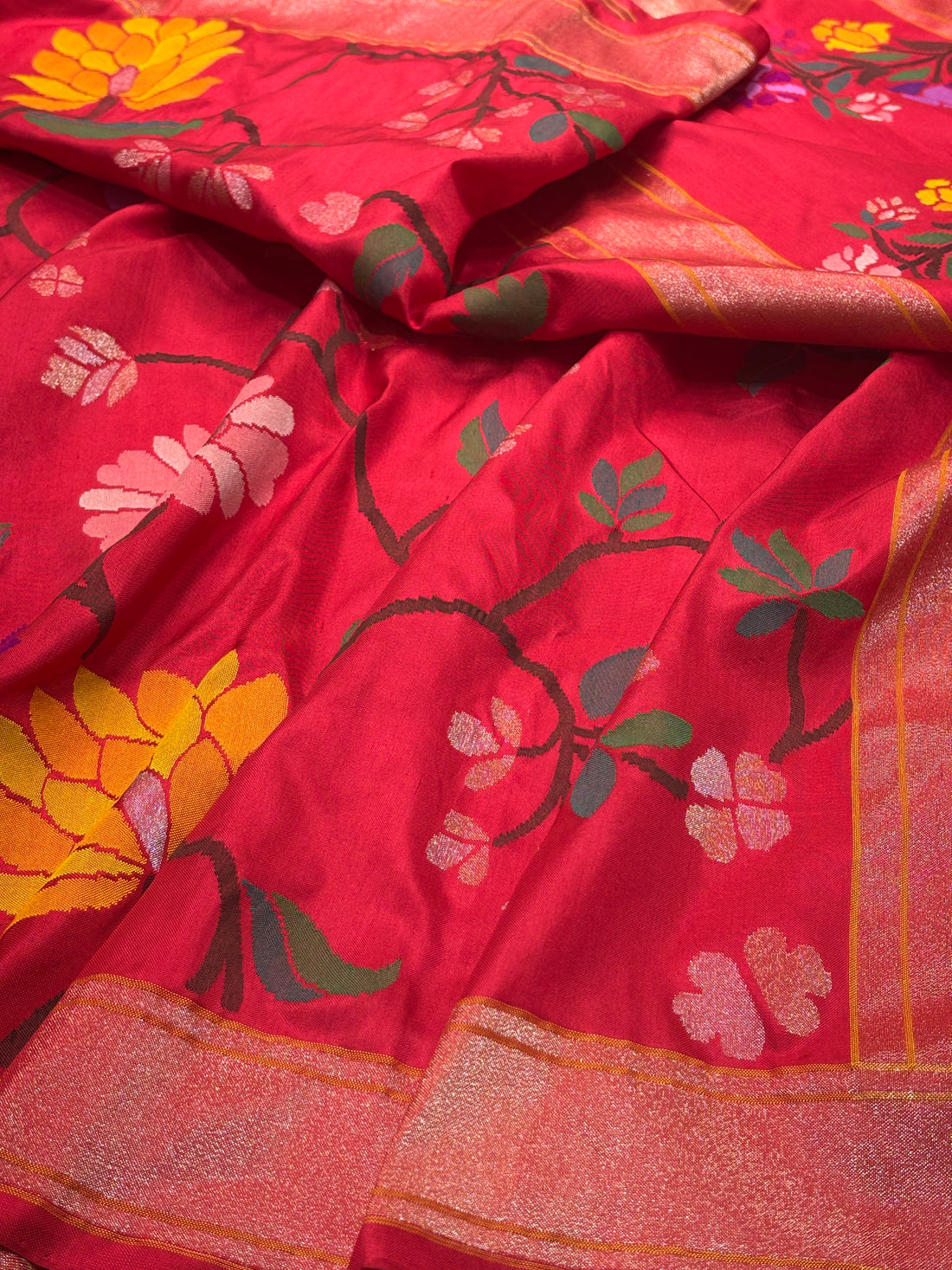 Red Banarasi Ektara Silk Handwoven Saree with Real Zari