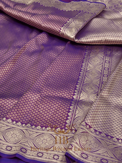 Purple Handwoven Banarasi Pure Katan Silk Brocade Saree