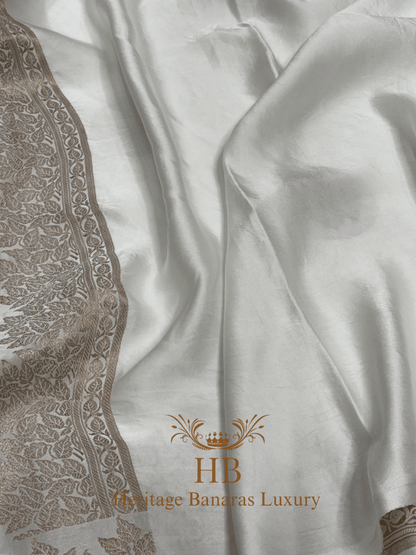 Natural Off-White Handwoven Banarasi Pure Mashru Silk Saree