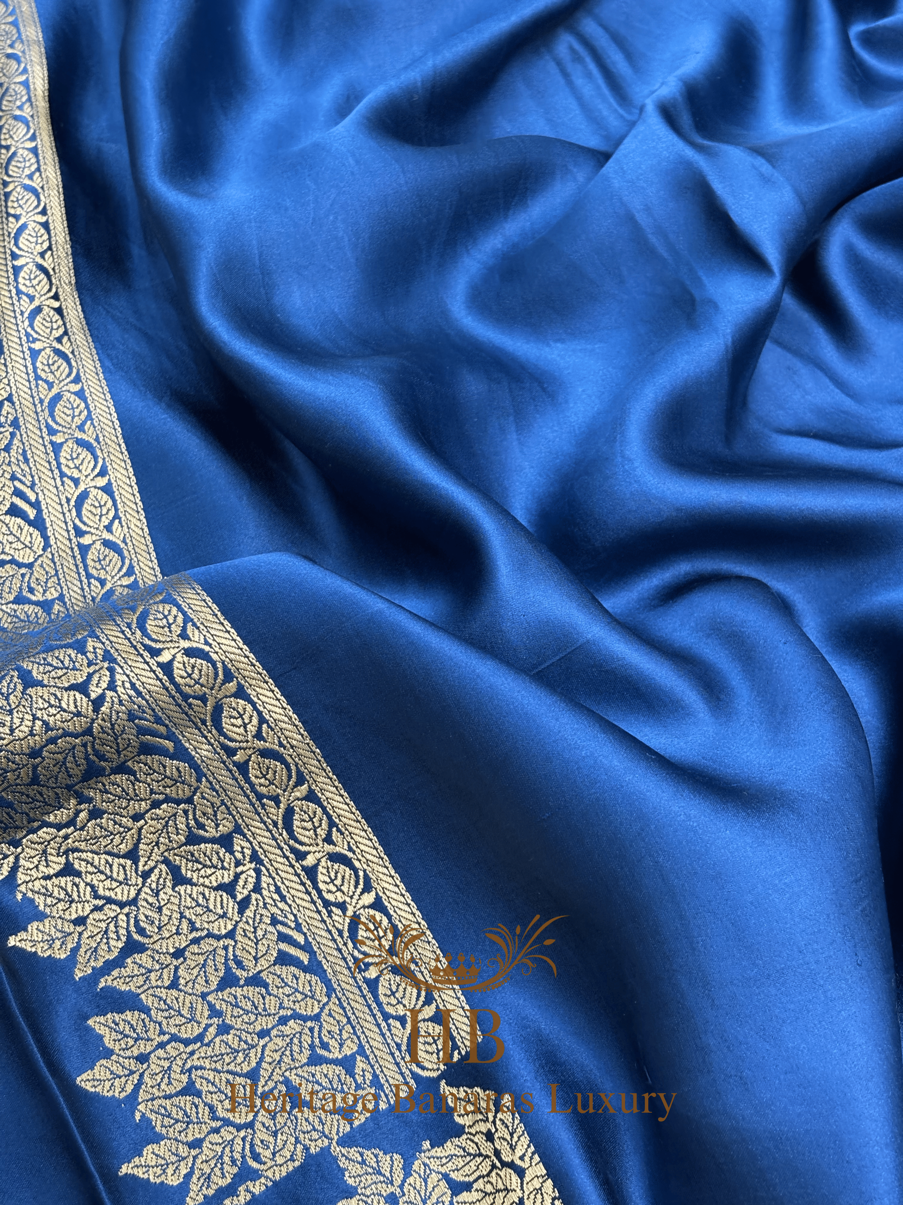 German Blue Handwoven Banarasi Pure Mashru Silk Saree