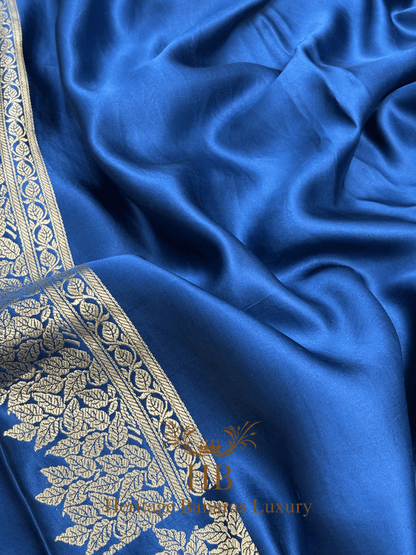 German Blue Handwoven Banarasi Pure Mashru Silk Saree