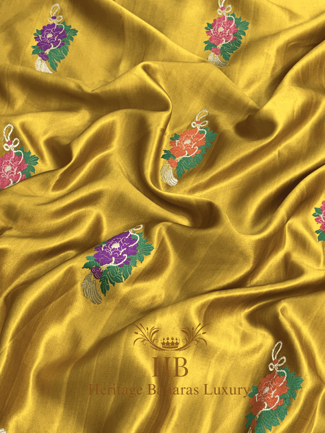 Mustard Yellow Handwoven Banarasi Pure Mashru Silk Saree