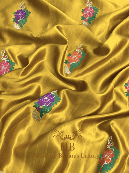 Mustard Yellow Handwoven Banarasi Pure Mashru Silk Saree