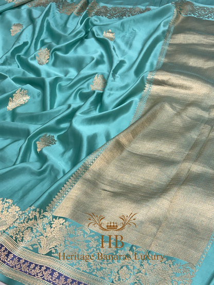 Sea Green Handwoven Banarasi Pure Mashru Silk Saree