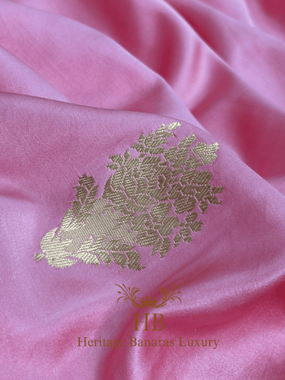 Baby Pink Pure Handwoven Banarasi Mashru Silk Saree