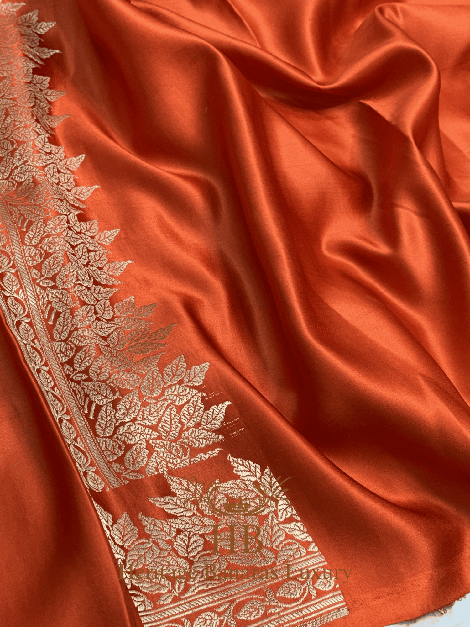 Rustic Orange Handwoven Banarasi Pure Mashru Silk Saree