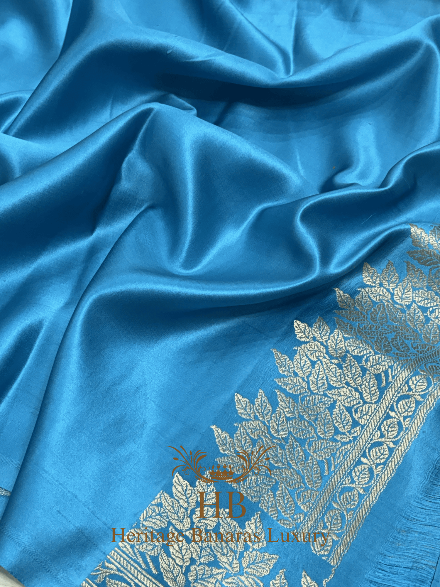 Sky Blue Handwoven Banarasi Pure Mashru Silk Saree