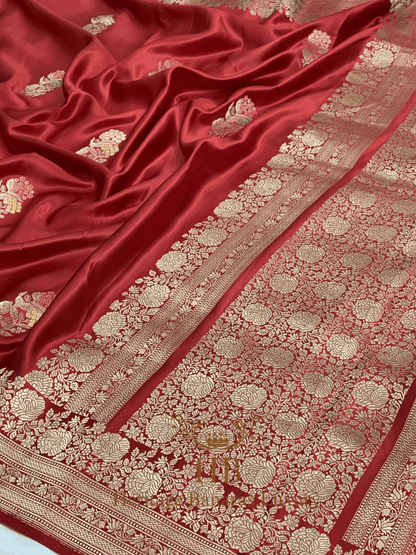 Rich Red Handwoven Banarasi Pure Mashru Silk Saree