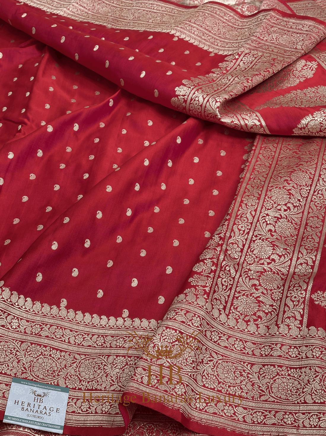 Red Handwoven Banarasi Pure Satin Silk Saree
