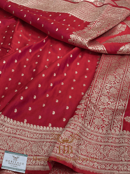Red Handwoven Banarasi Pure Satin Silk Saree