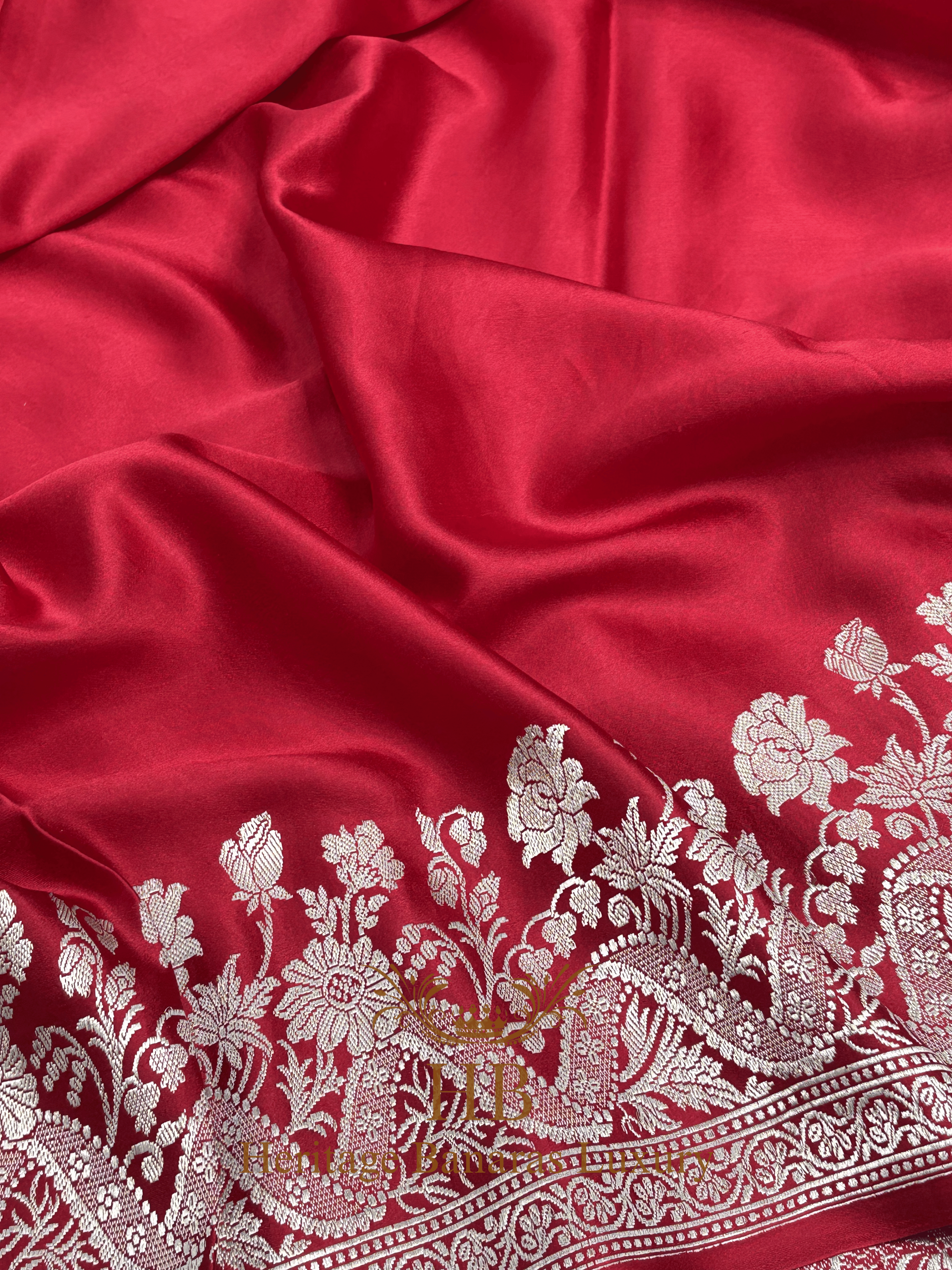 Royal Red Handwoven Banarasi Pure Mashru Silk Saree