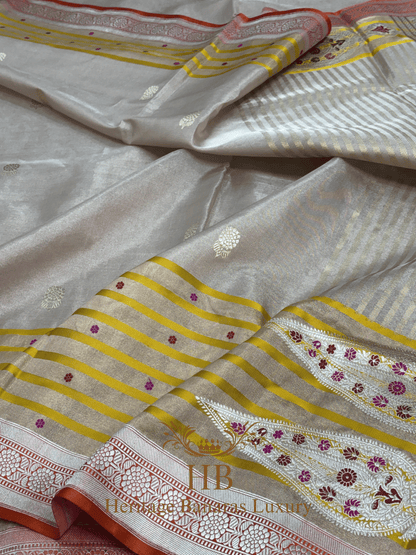 Ivory Handwoven Banarasi Pure Tissue Silk Saree