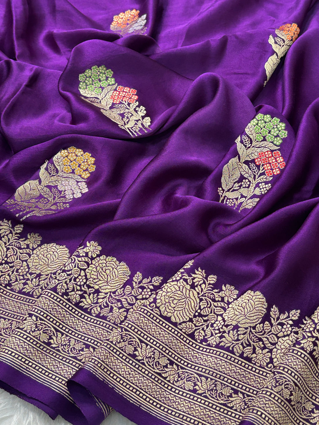 Purple Banarasi Satin-Mashru Silk Handwoven Saree