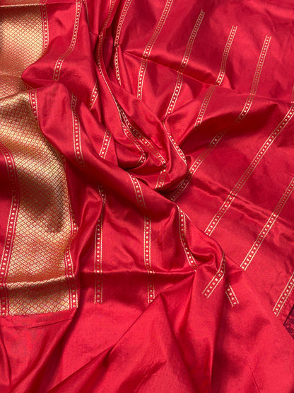 Red Pure Banarasi Katan Silk Handwoven Saree