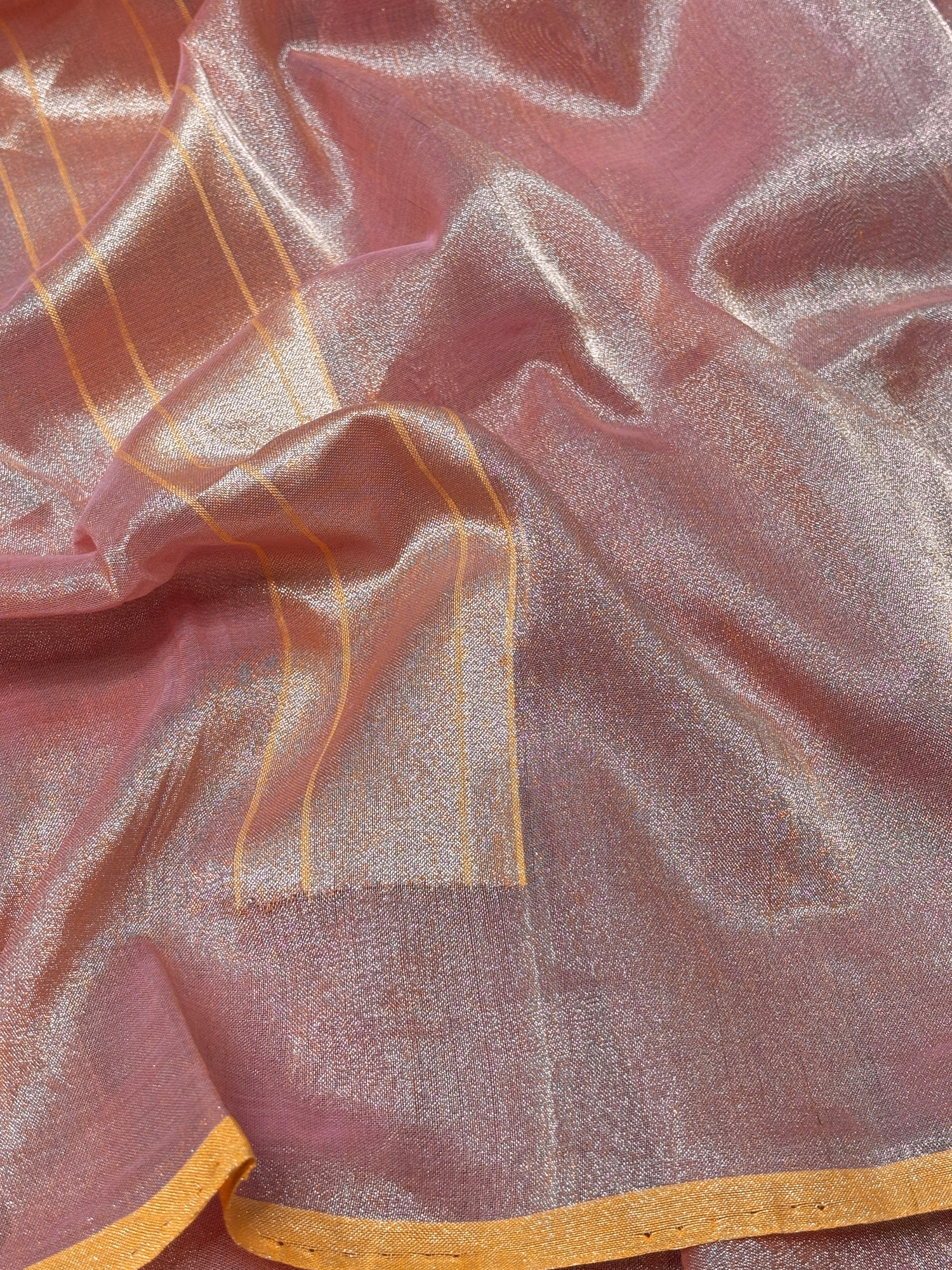Shimmering Pink Pure Banarasi Tissue Handwoven Saree with Real Zari