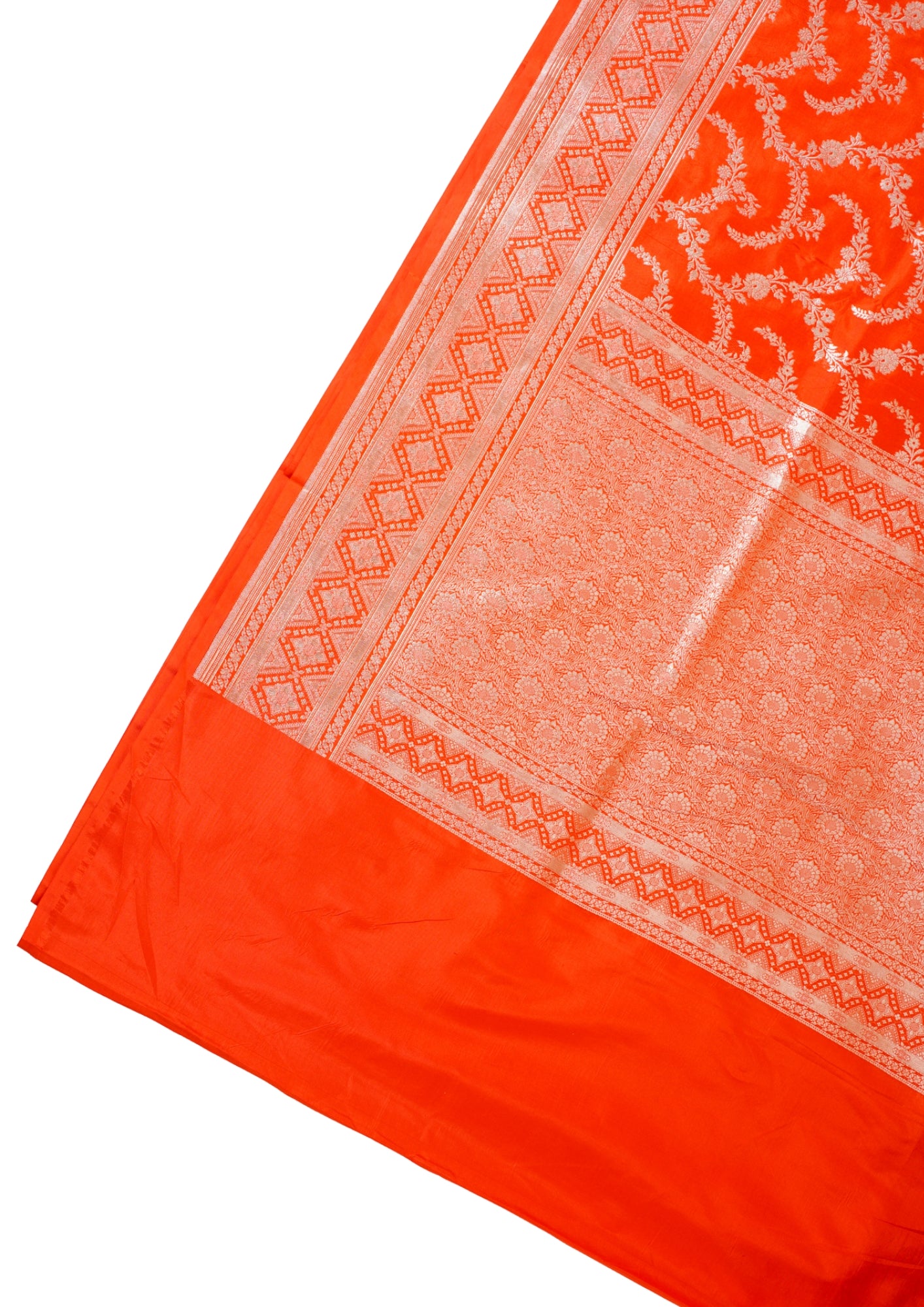 Orange Banarasi Pure Katan Silk Jaal Saree