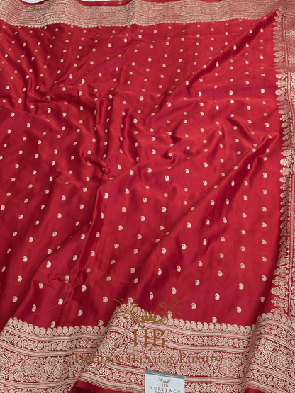 Red Handwoven Banarasi Pure Satin Silk Saree