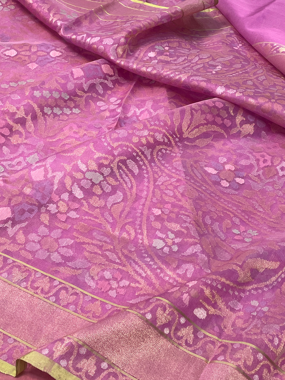 Lavender Banarasi kora Handwoven Saree with Real Zari