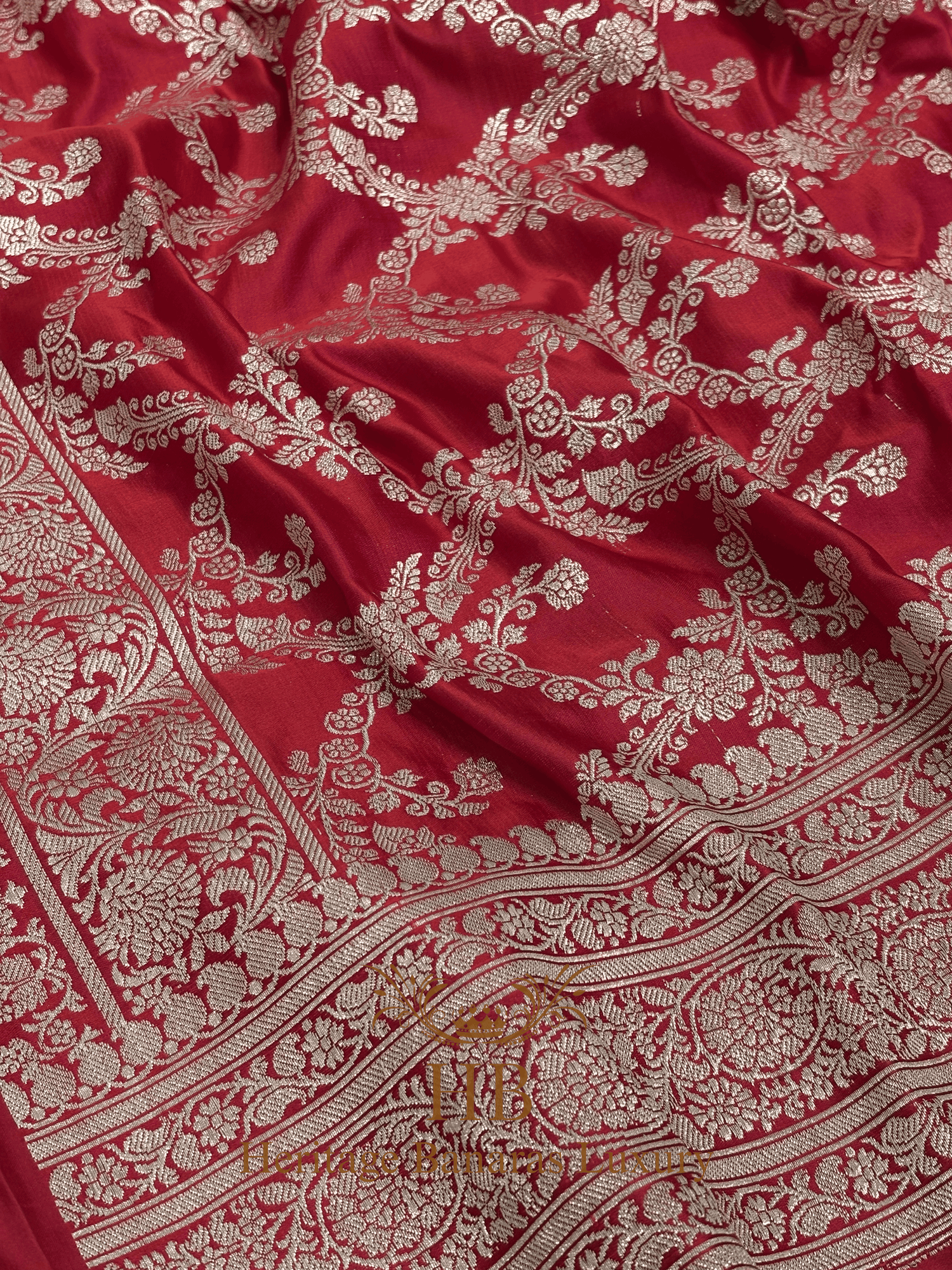 Red Handwoven Banarasi Pure Satin Silk Saree