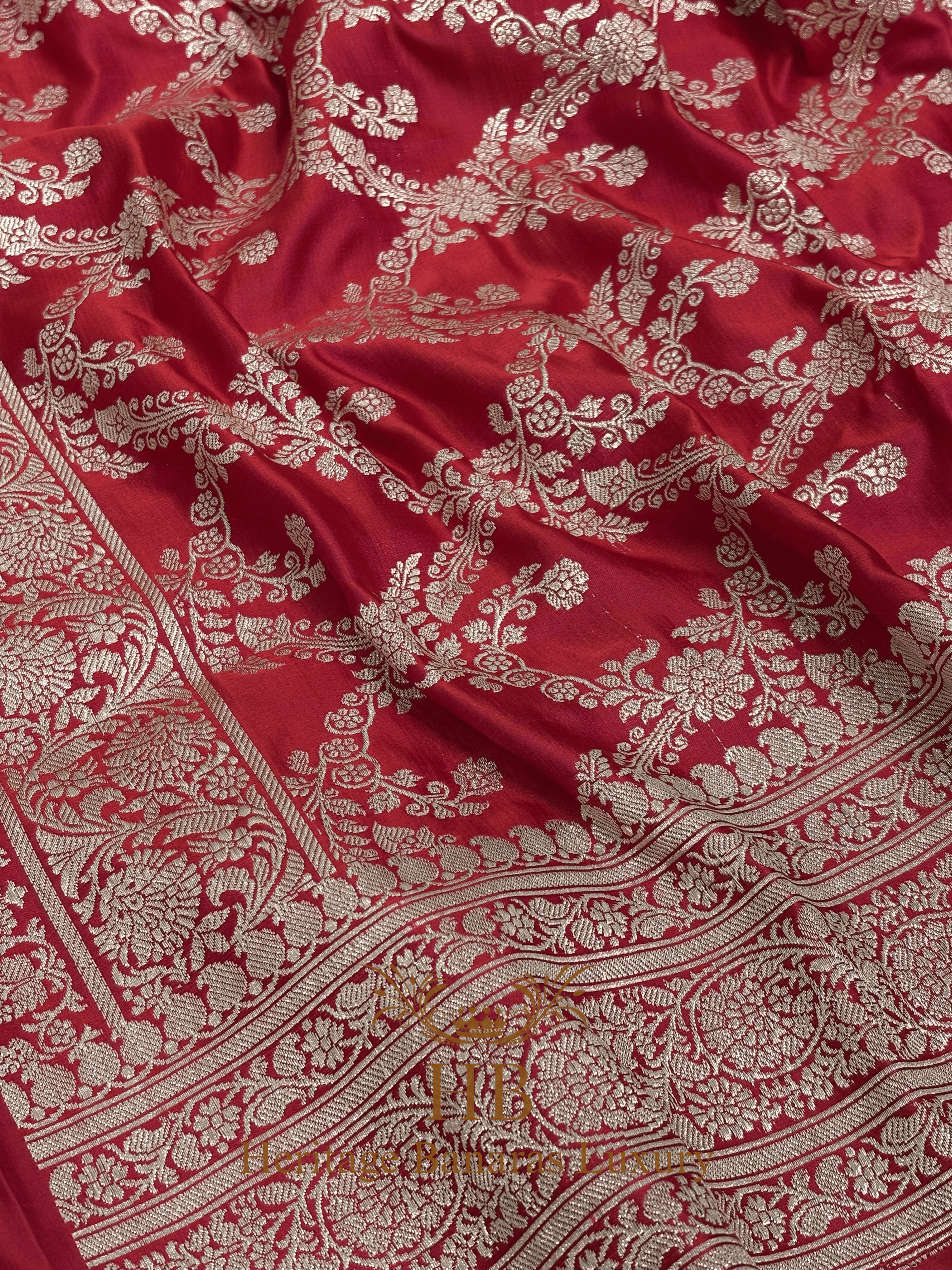 Red Handwoven Banarasi Pure Satin Silk Saree