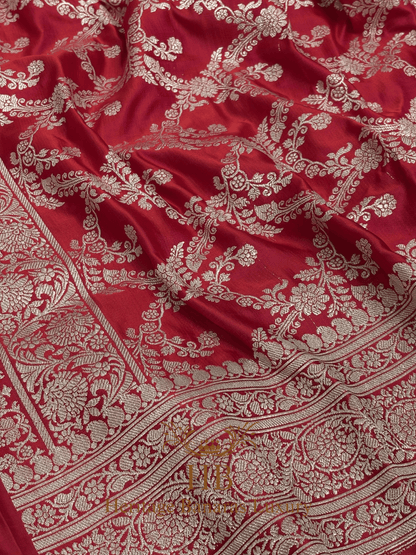 Red Handwoven Banarasi Pure Satin Silk Saree