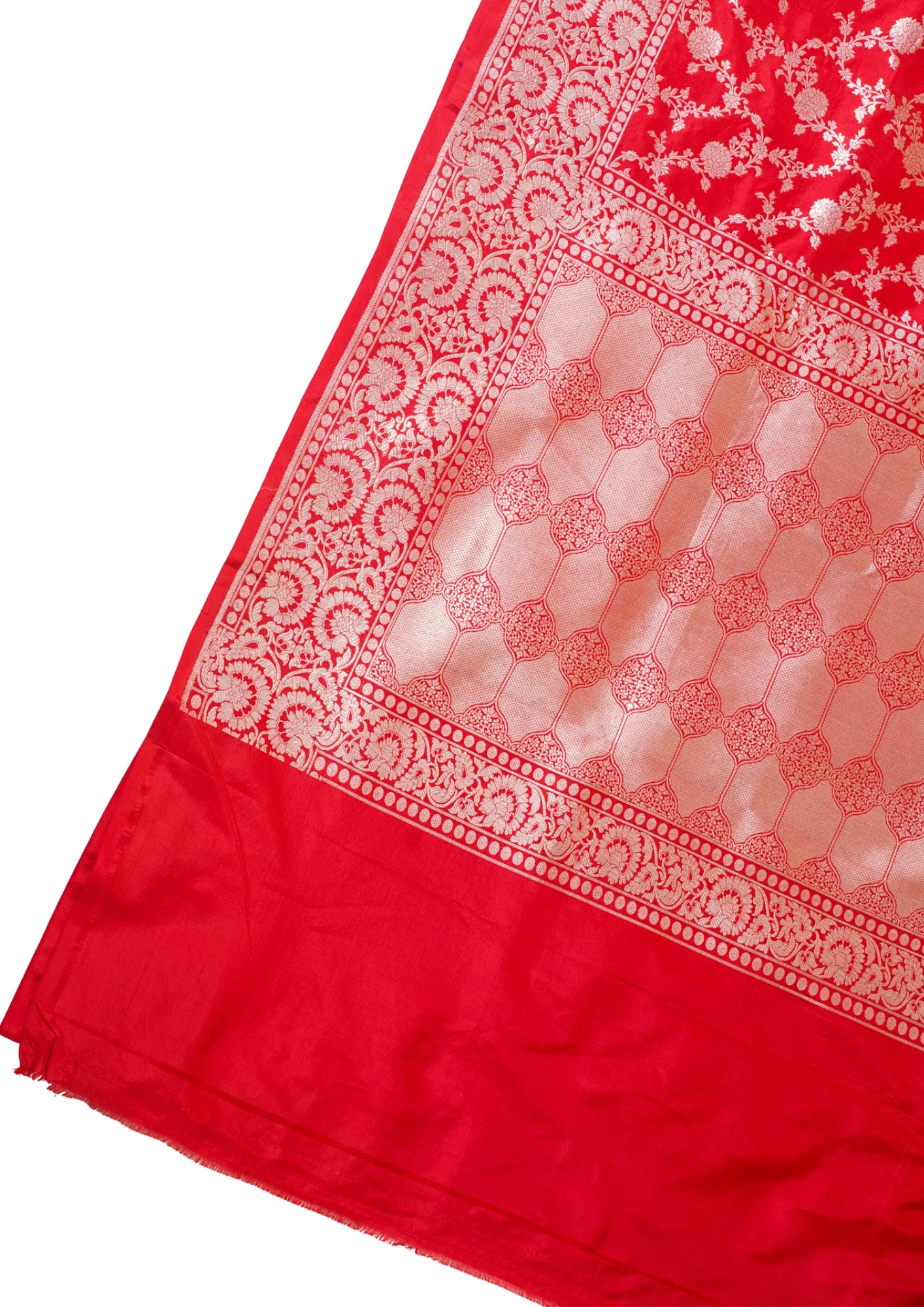 Red Banarasi Pure Katan Silk Jaal Saree