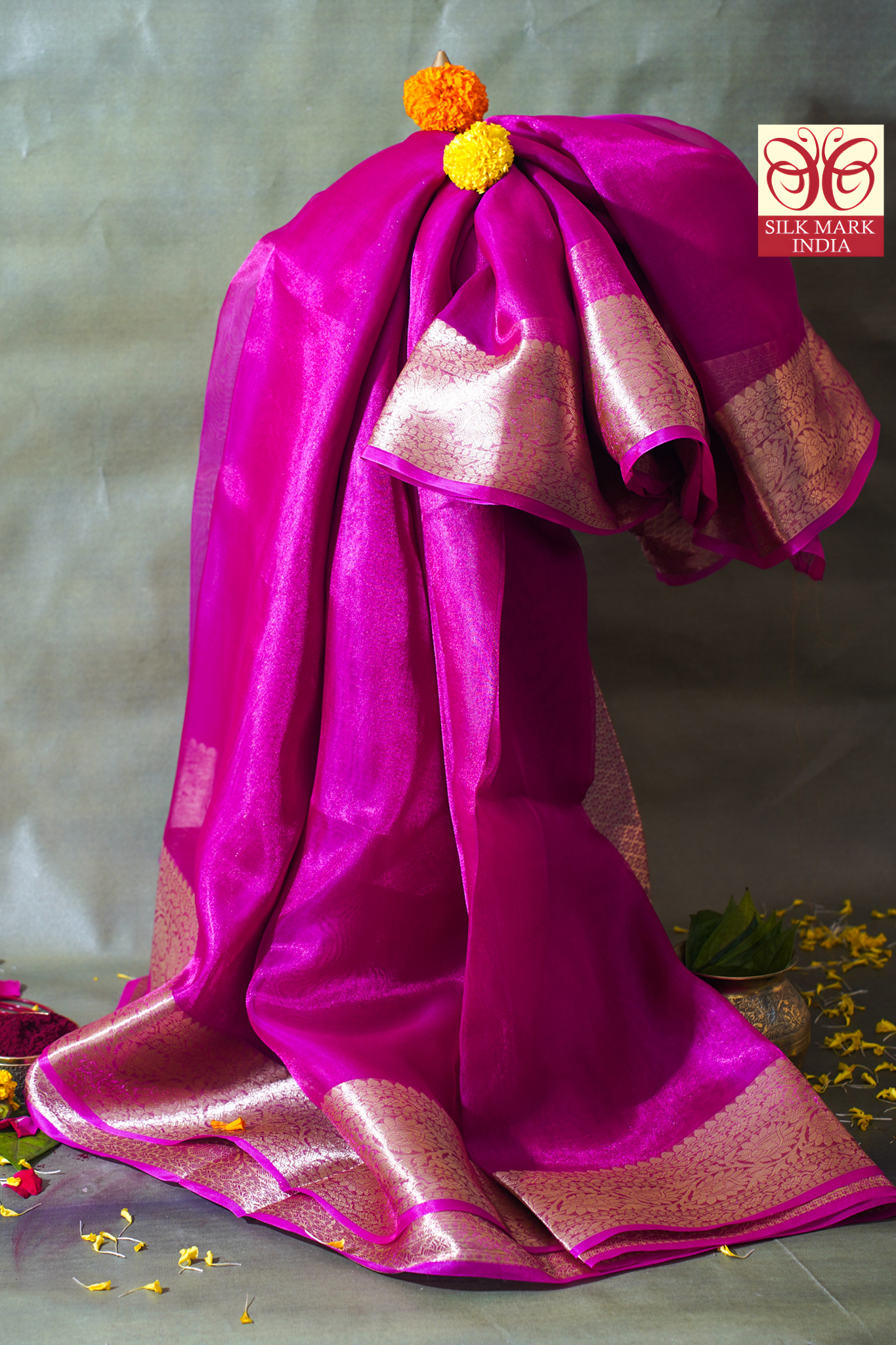 Magenta Banarasi Pure Tissue Silk Saree