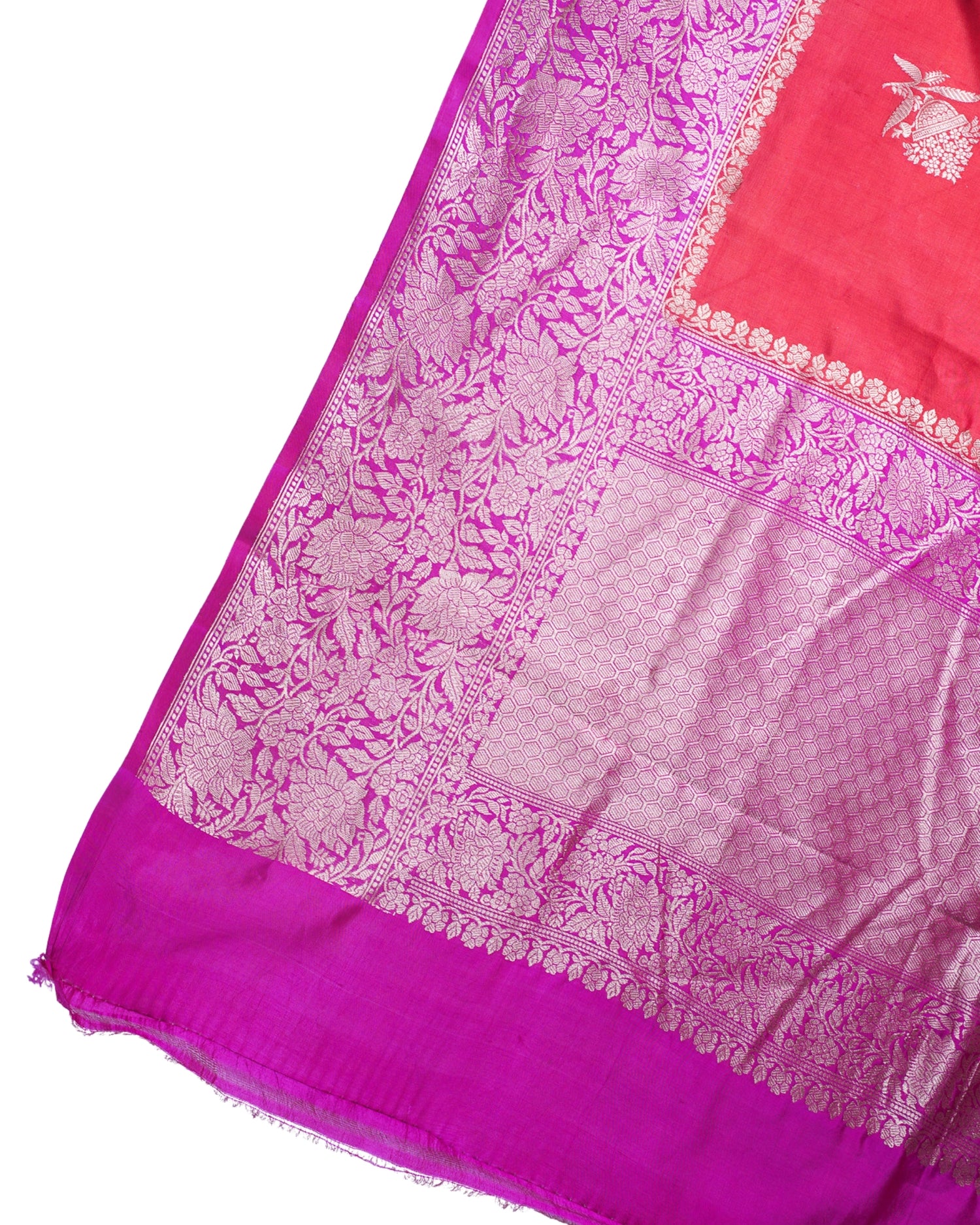 Coral Red Handloom Pure Silk Banarasi Saree