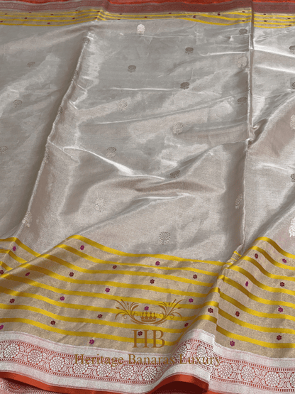 Ivory Handwoven Banarasi Pure Tissue Silk Saree
