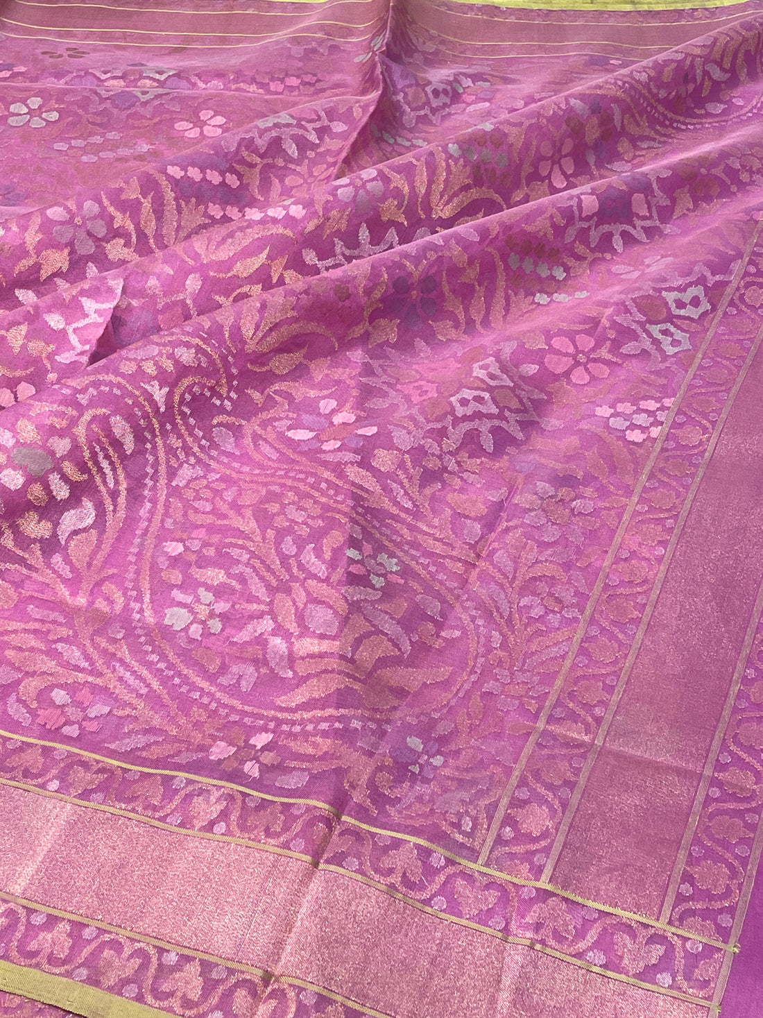 Lavender Banarasi kora Handwoven Saree with Real Zari