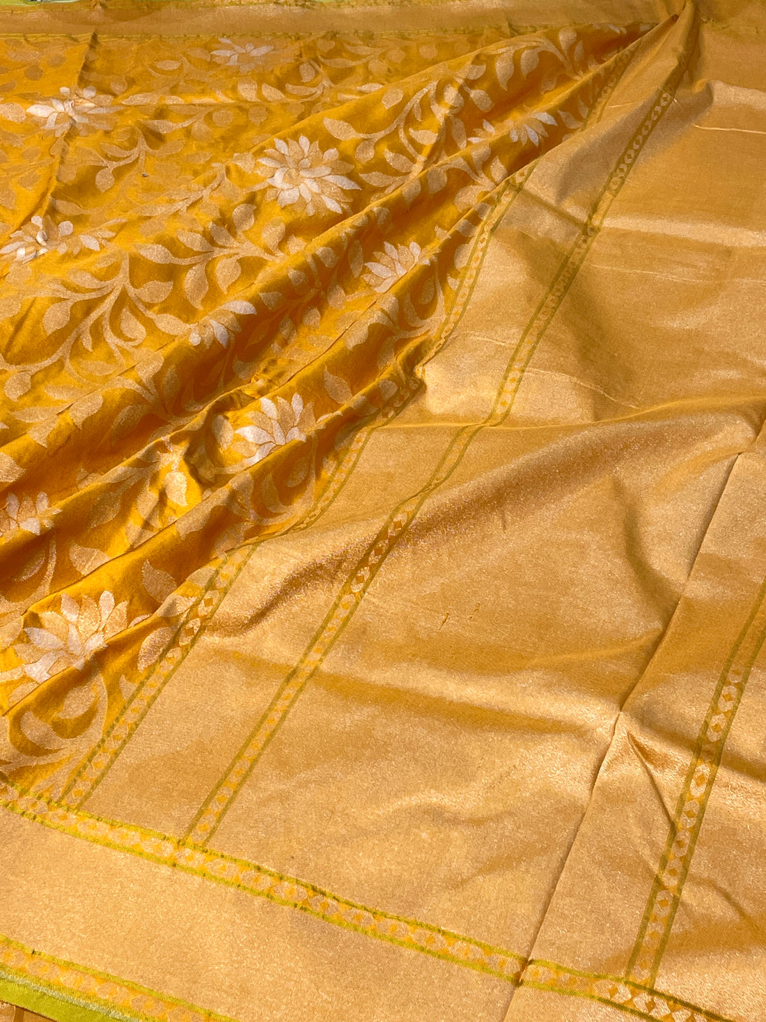 Mango yellow Ektara Silk Jamdani Saree with Zari Weaves