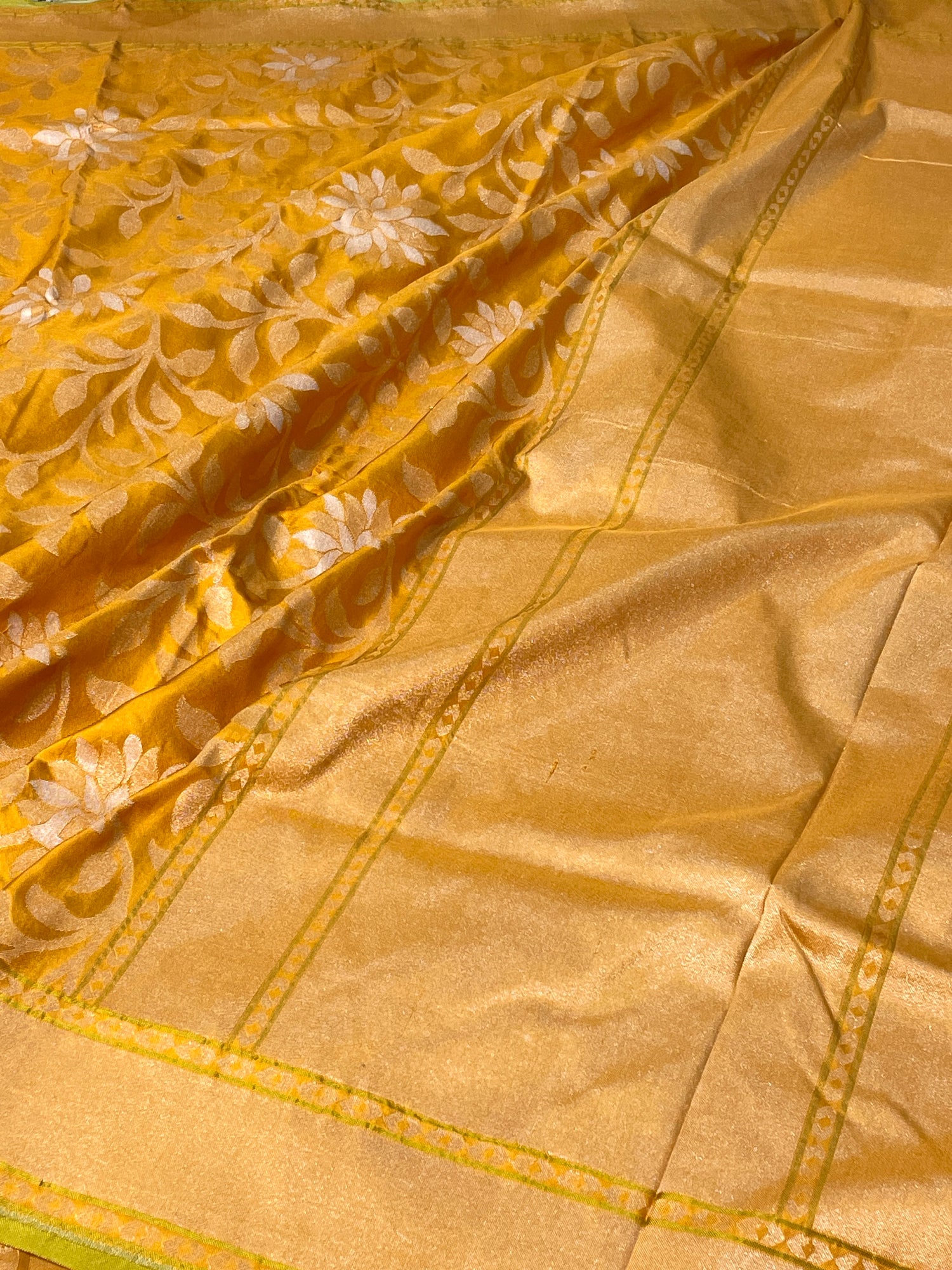 Mango yellow Ektara Silk Jamdani Saree with Zari Weaves