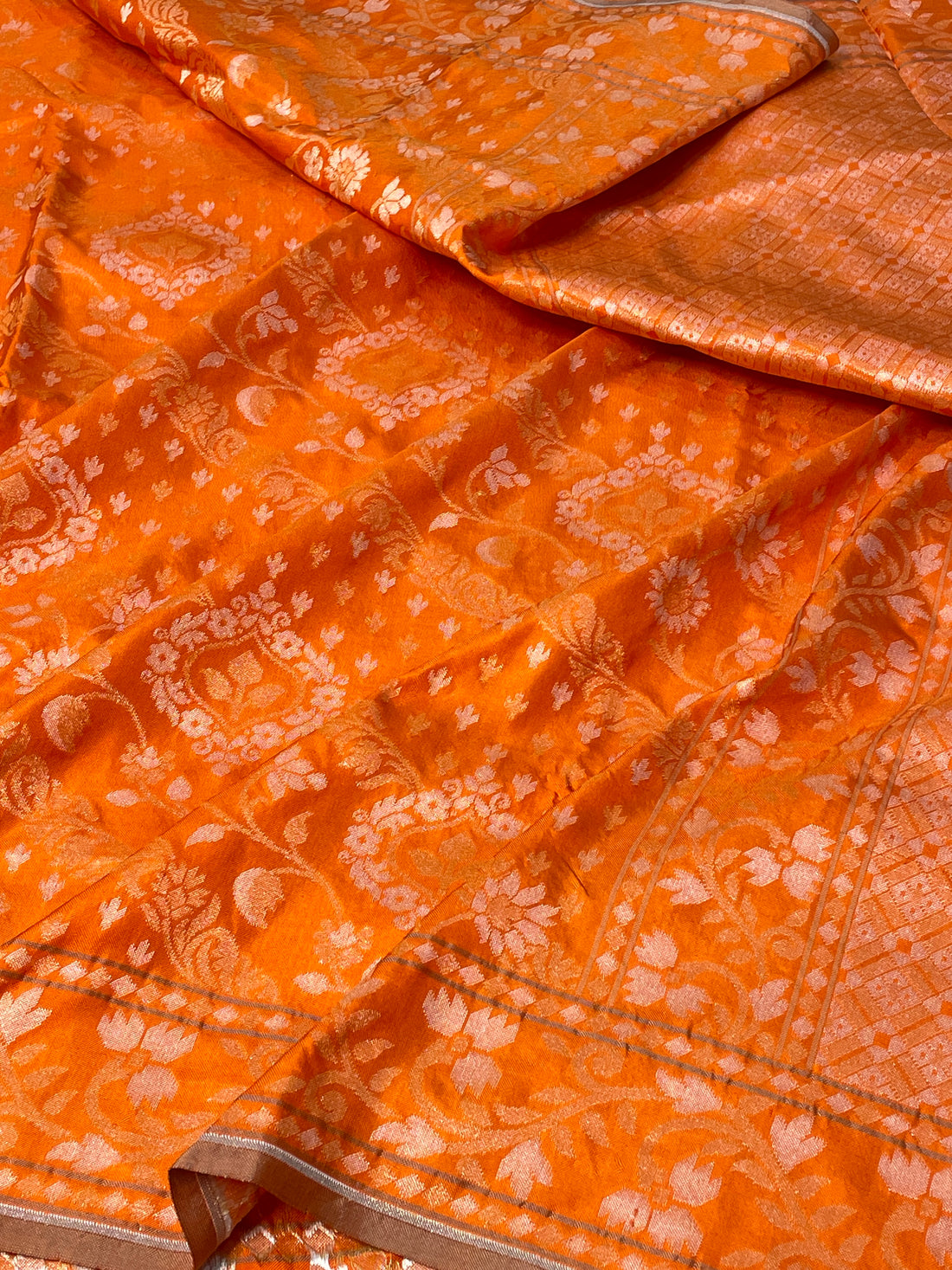 Orange Ektara Silk Jamdani Saree with Zari Weaves
