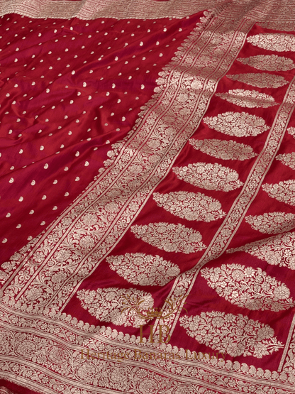 Red Handwoven Banarasi Pure Satin Silk Saree